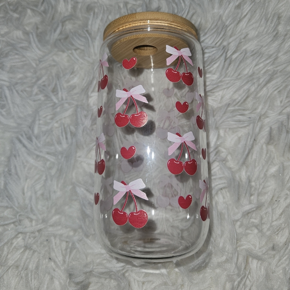 Cherry Glass Jar with Bamboo Lid